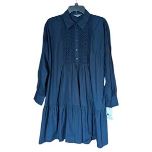 NWT Ophelia Roe Navy Collared Ruffle Dress Size M